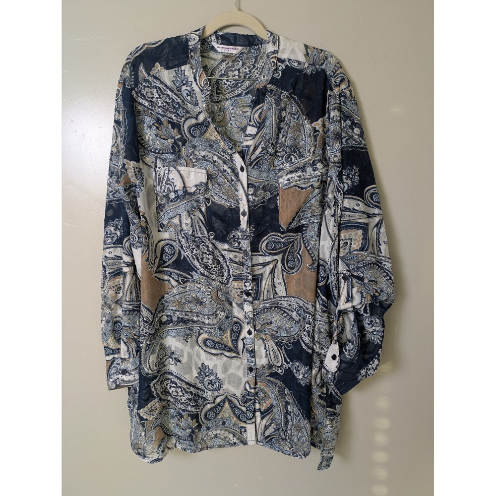 ALLISON DALEY PLUS Paisley Print Long Sleeve Button Up Shirt‎ Women 20W
